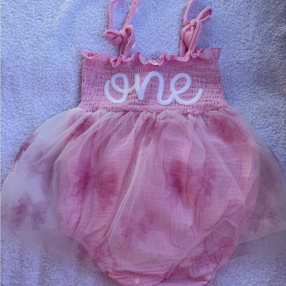 Pink Tulle Baby 1st Birthday Romper